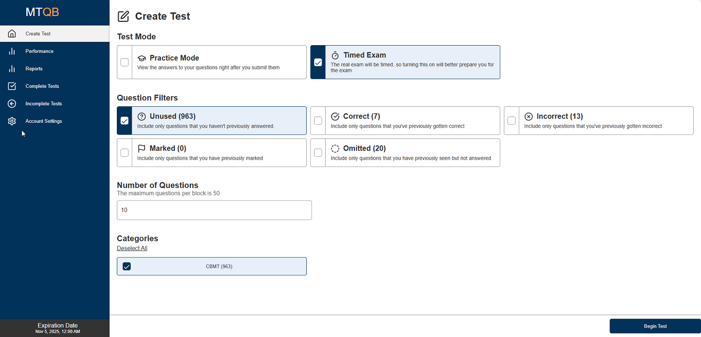 Exam Start - NDEB OSCE QBANK interface screenshot